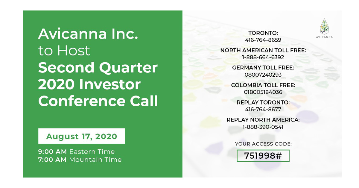 Avicanna Inc. to Host Second Quarter 2020 Investor Conference Call